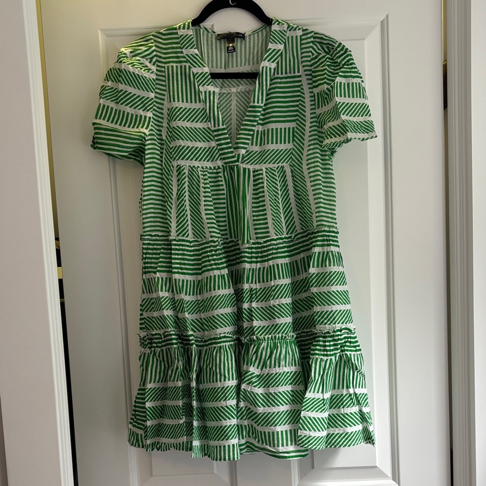 Aqua brand Green and White dress